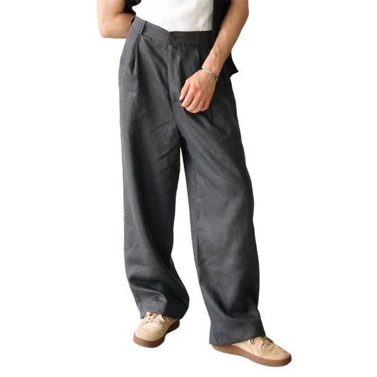 Casual Loose Linen Pleated High Waist Breathable Pants