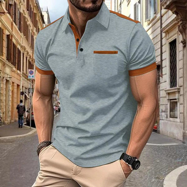 Colorblock Chest Pocket Lapel Short Sleeve Polo Shirt