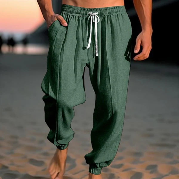 Solid Loose Linen Elastic Waist Casual Pants