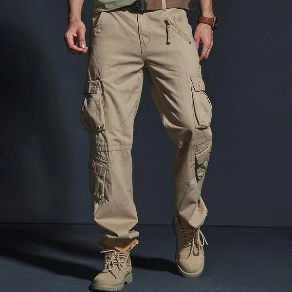 Solid Loose Multi-pocket Cotton Cargo Pants