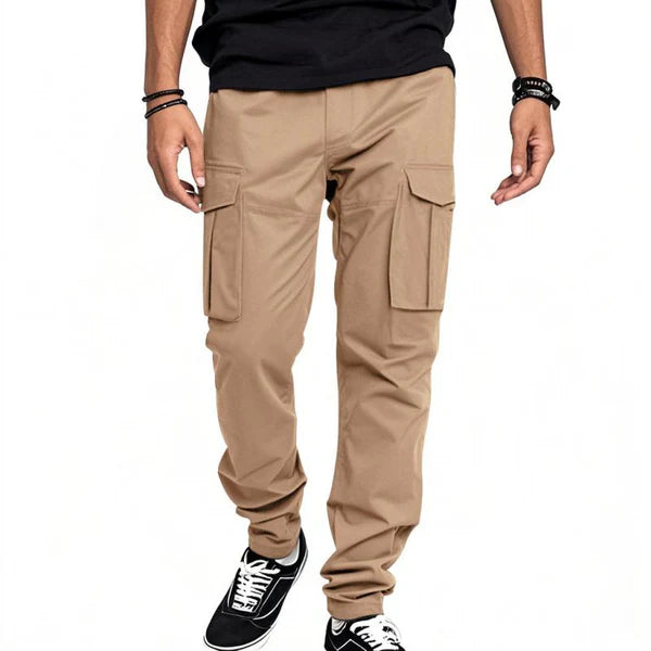 Solid Color Elastic Waist Multi-pocket Cargo Pants