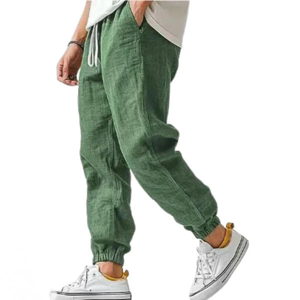 Casual Cotton Linen Slim Fit Elastic Waist Pants