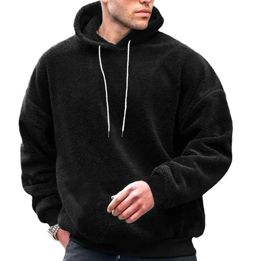 Men's Solid Plush Loose Long Sleeve Casual Hoodie