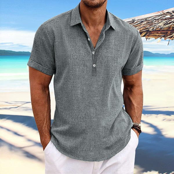 Lapel Short Sleeve Cotton Linen Shirt