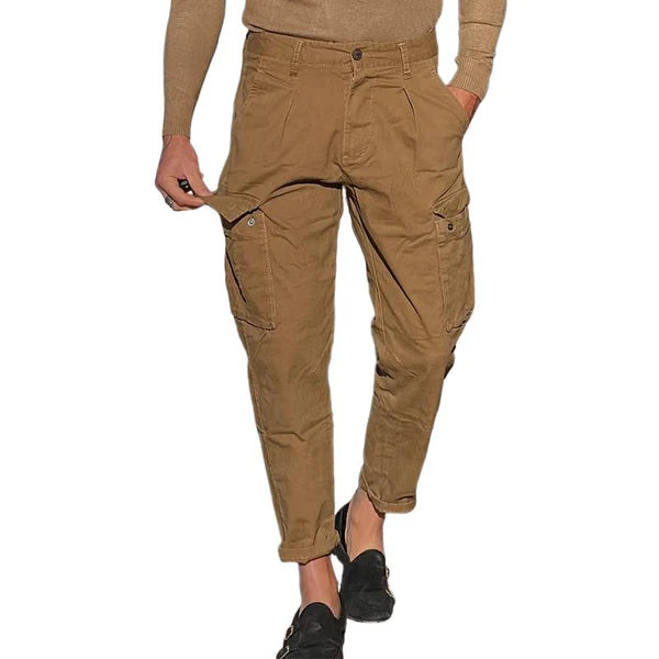 Retro Casual Solid Color Multi-Pocket Pants