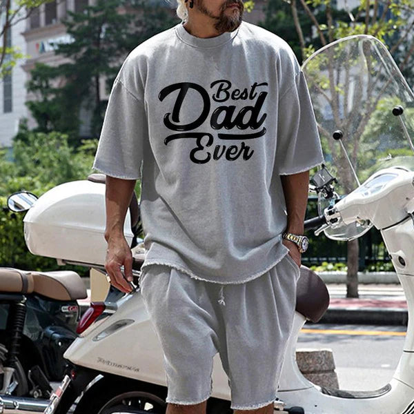 Fashion Loose Father's Day Print Short Sleeve T-Shirt and Shorts Set