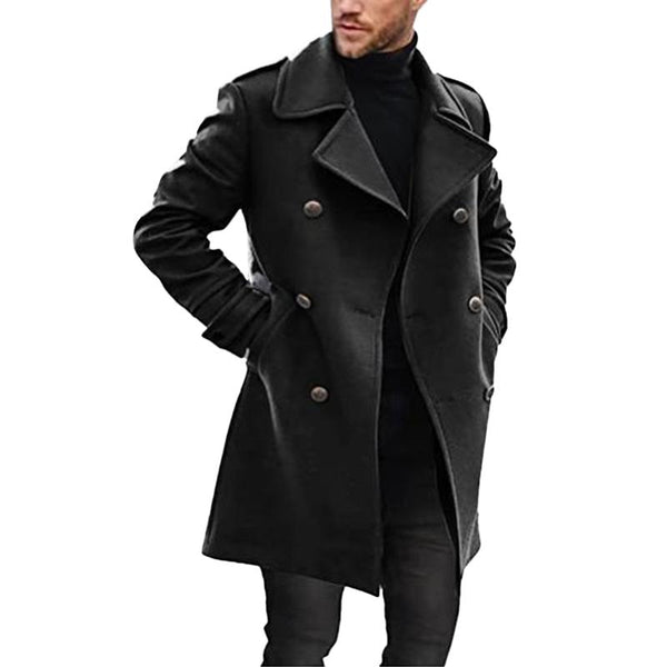 Lapel Double Breasted Mid-length Coat - DUVAL