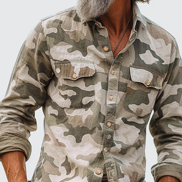 Camouflage Lapel Breast Pocket Cargo Shirt