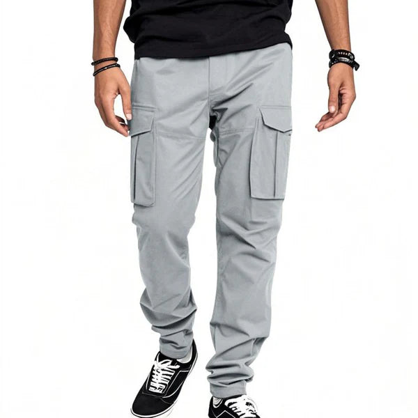 Solid Color Elastic Waist Multi-pocket Cargo Pants