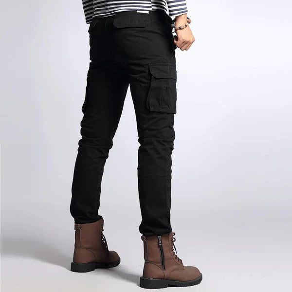 Solid Multi-pocket Cotton Slim Cargo Pants