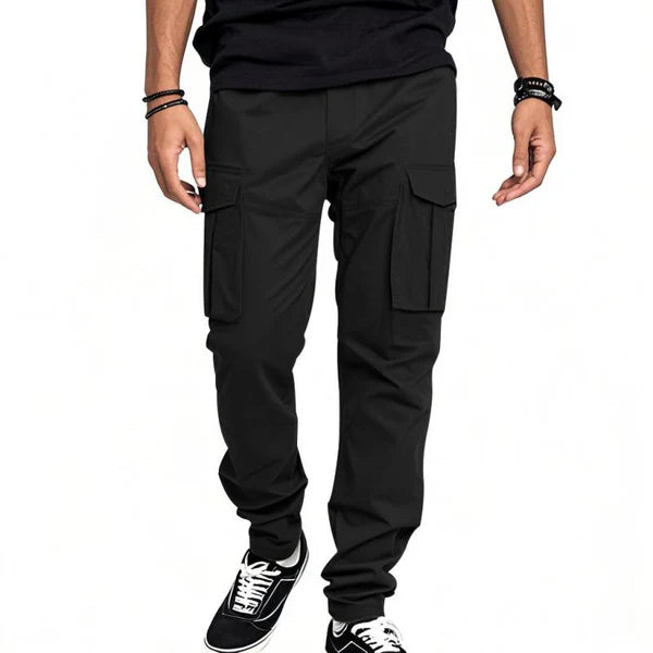 Solid Color Elastic Waist Multi-pocket Cargo Pants