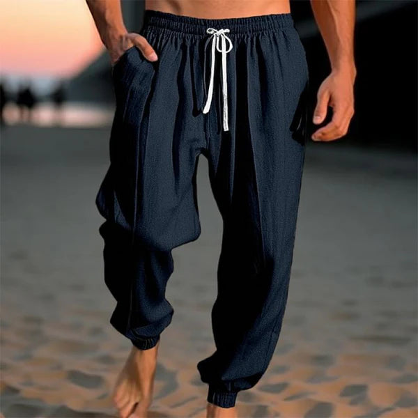 Solid Loose Linen Elastic Waist Casual Pants