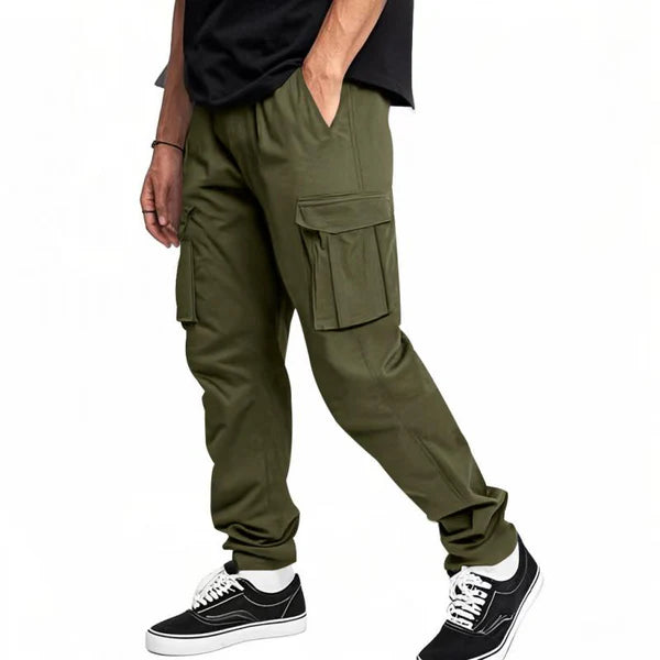 Solid Color Elastic Waist Multi-pocket Cargo Pants