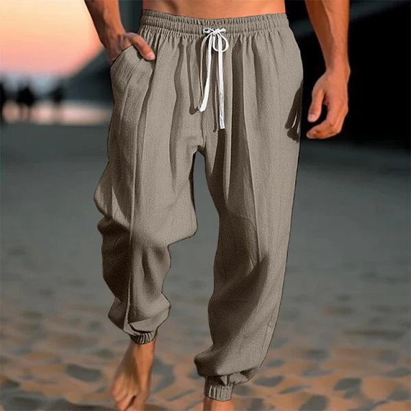 Solid Loose Linen Elastic Waist Casual Pants