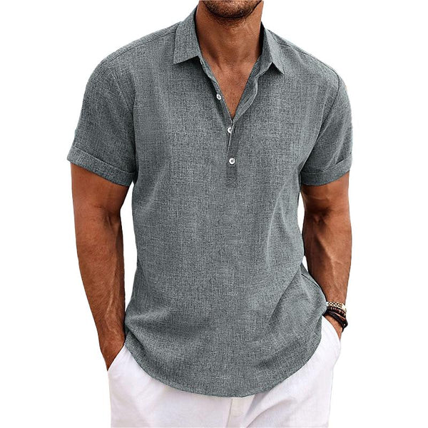 Lapel Short Sleeve Cotton Linen Shirt