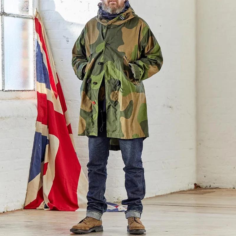 Camouflage Hooded Single Breasted Trench Coat - DUVAL