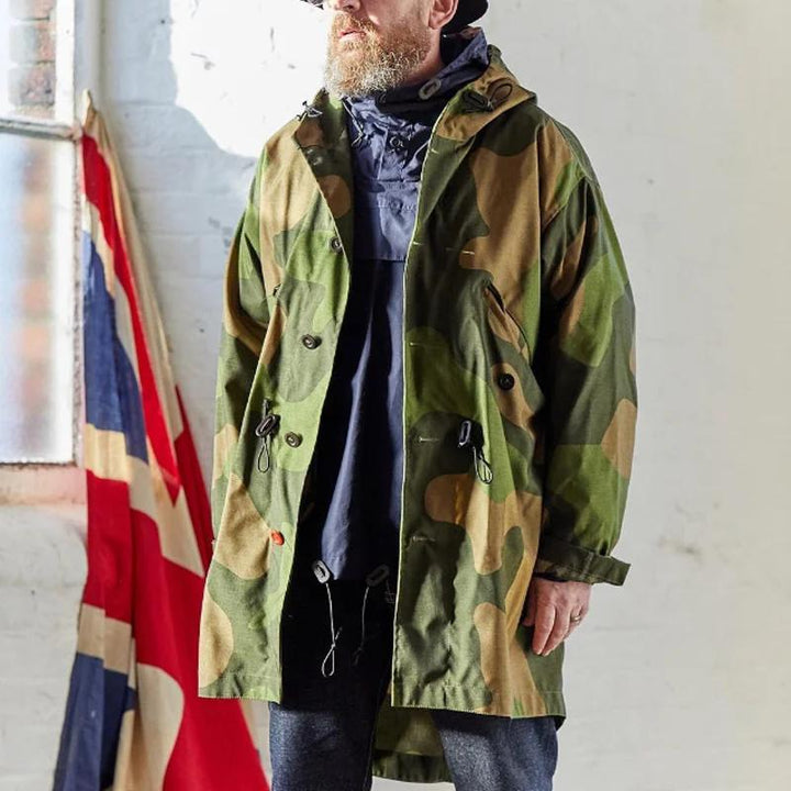 Camouflage Hooded Single Breasted Trench Coat - DUVAL