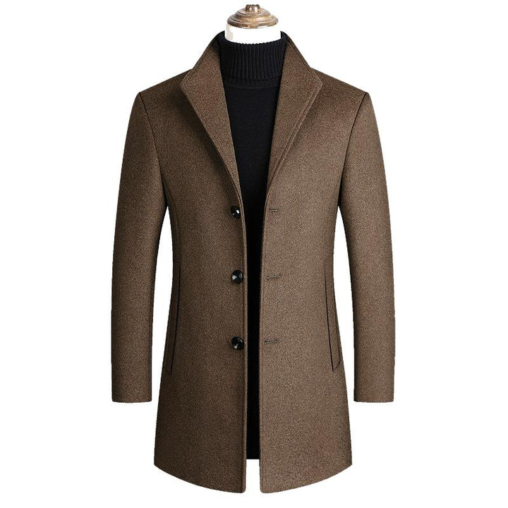 Lapel Single Breasted Woolen Coat - DUVAL