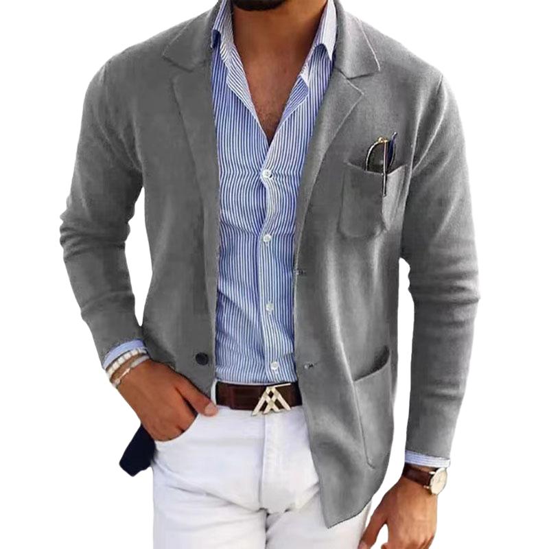 men's casual notch lapel single-breasted slim-fit knitted blazer