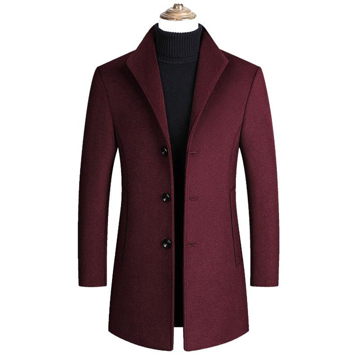 Lapel Single Breasted Woolen Coat - DUVAL