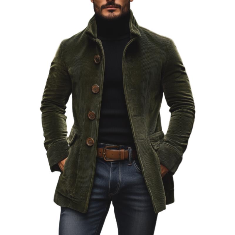 Vintage Corduroy Stand Collar Single Breasted Slim Short Coat - DUVAL