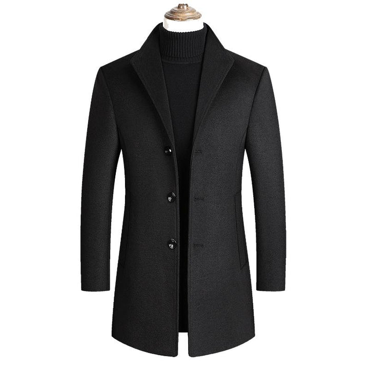 Lapel Single Breasted Woolen Coat - DUVAL