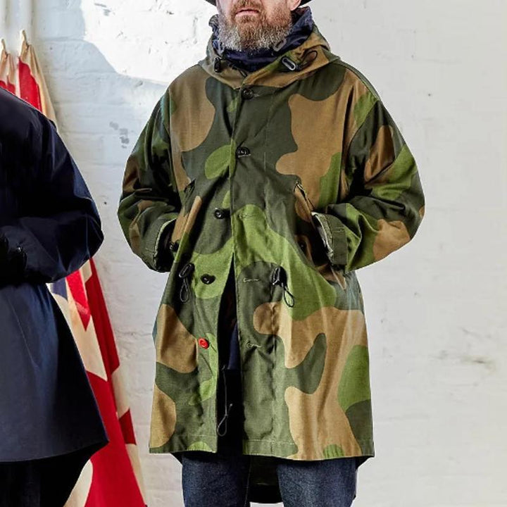 Camouflage Hooded Single Breasted Trench Coat - DUVAL