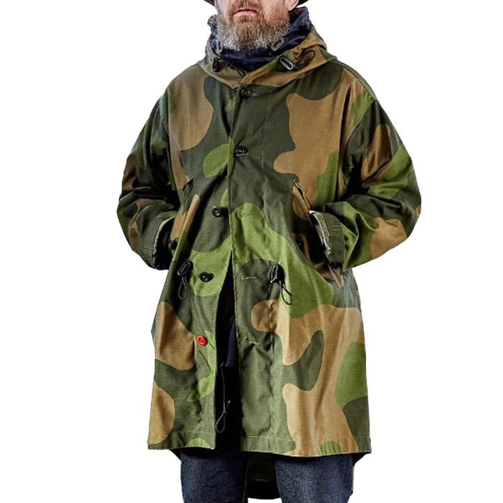 Camouflage Hooded Single Breasted Trench Coat - DUVAL