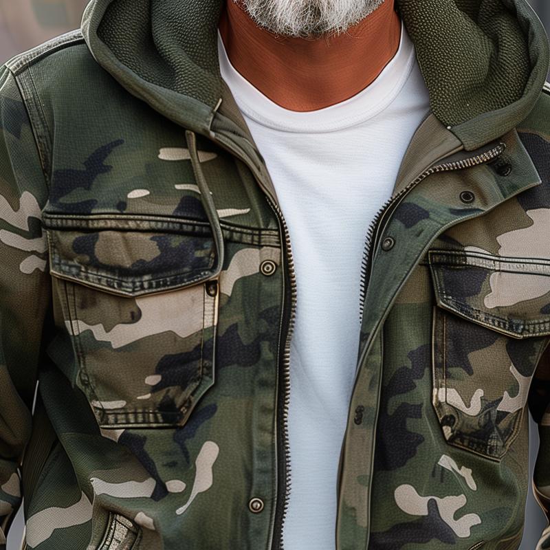 Men's Camouflage Hooded Multi-Pocket Zip Cargo Jacket