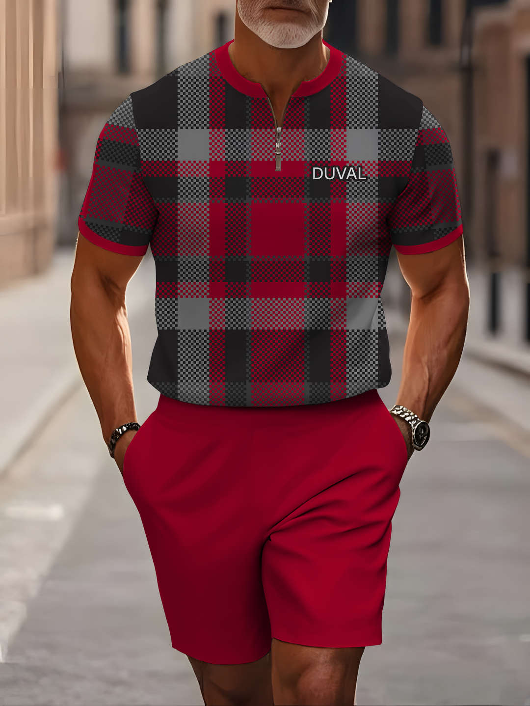 Short Sleeve Zipper Two-piece Set - DUVAL