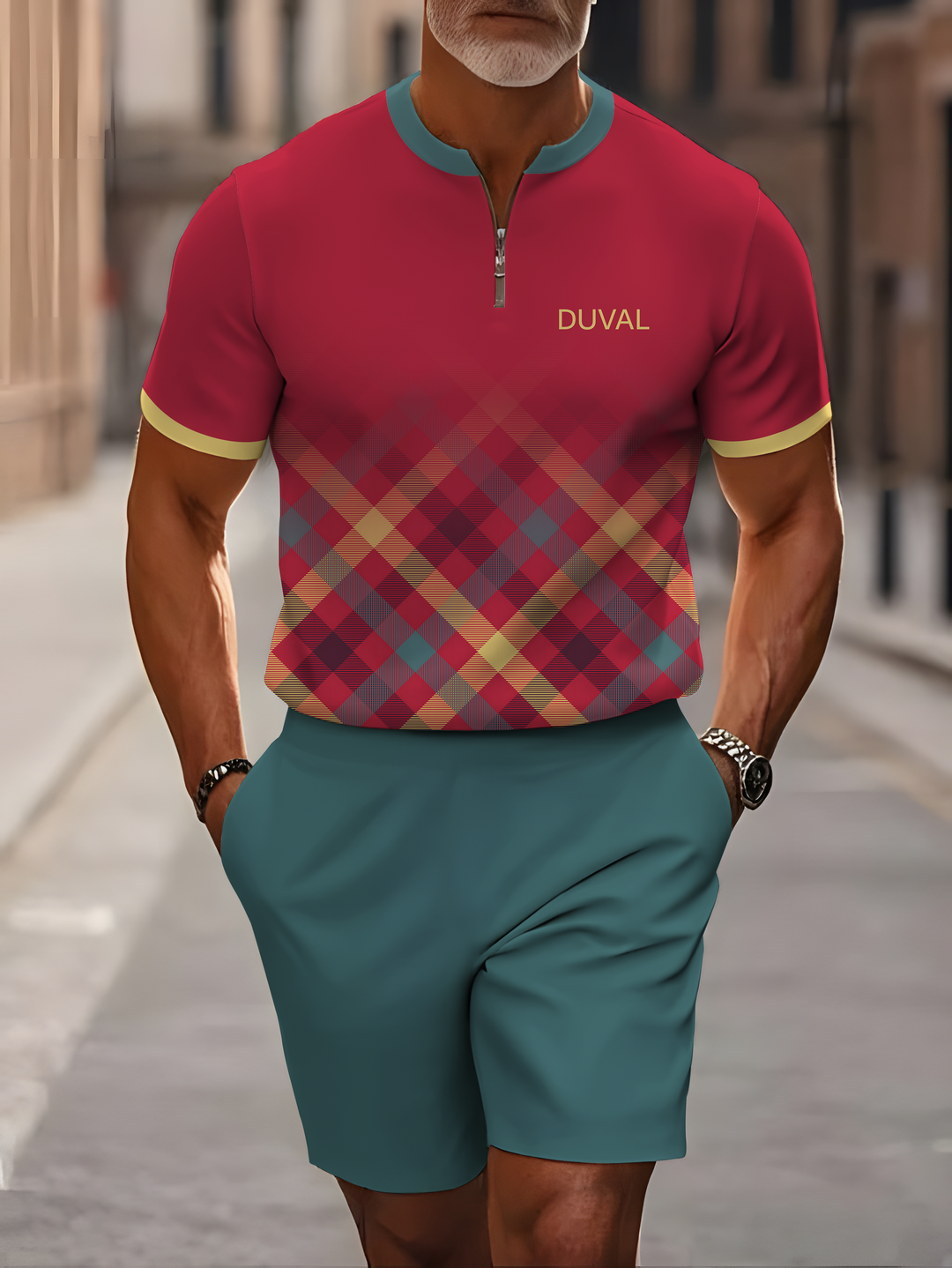 Short Sleeve Zipper Two-piece Set - DUVAL