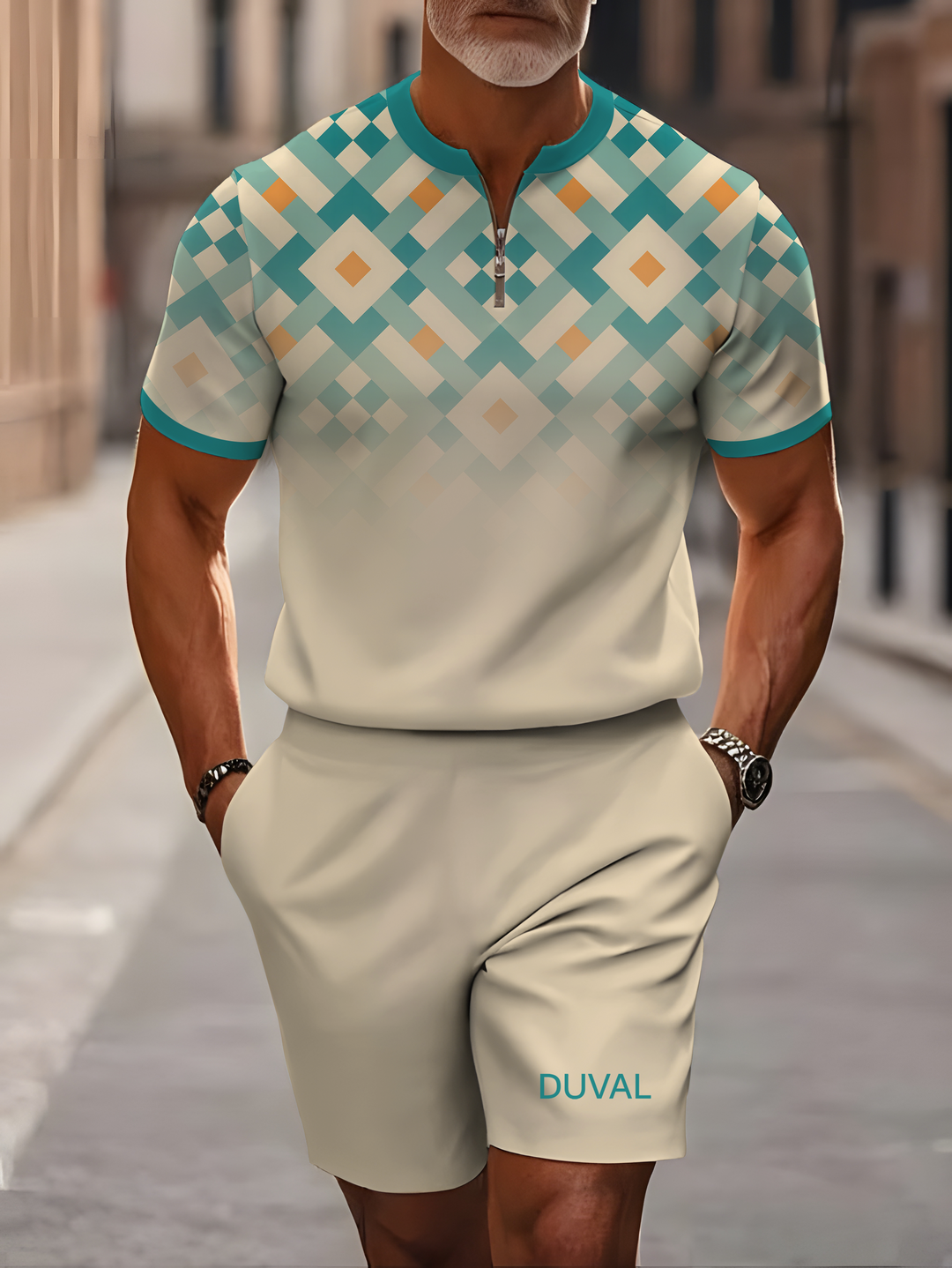 Short Sleeve Zipper Two-piece Set - DUVAL