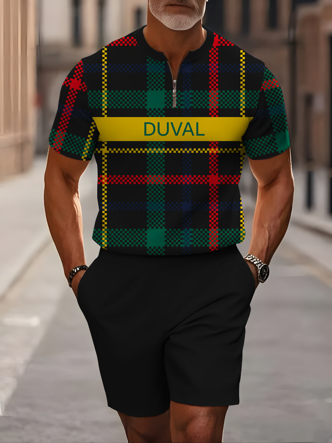 Short Sleeve Zipper Two-piece Set - DUVAL