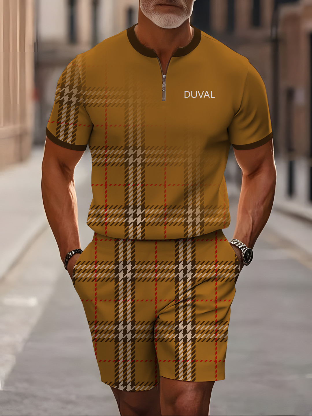 Short Sleeve Zipper Two-piece Set - DUVAL