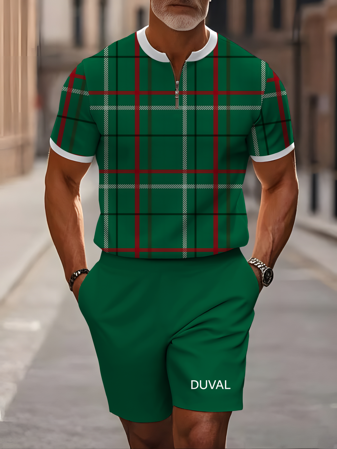 Short Sleeve Zipper Two-piece Set - DUVAL