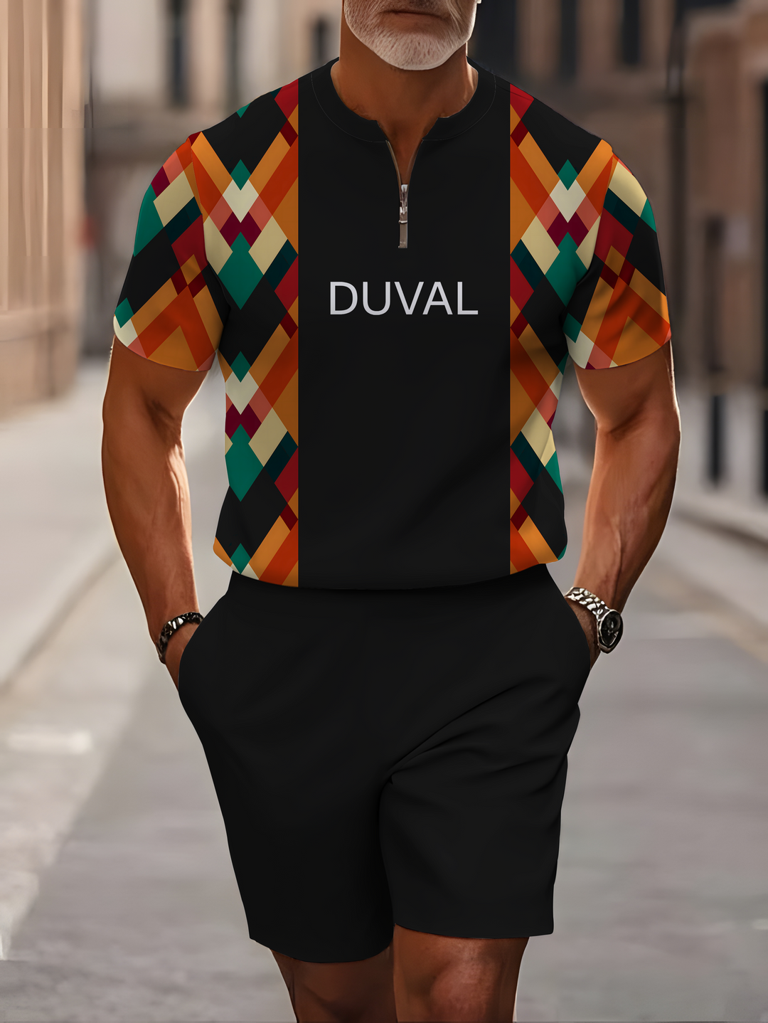Short Sleeve Zipper Two-piece Set - DUVAL