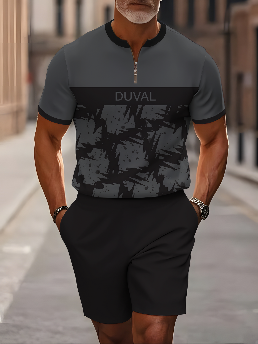 Short Sleeve Zipper Two-piece Set - DUVAL
