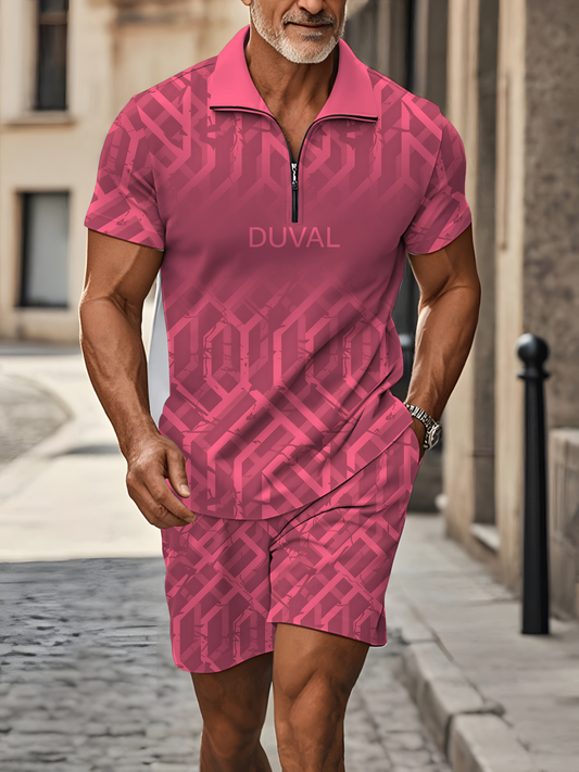 Polo Short Sleeve Zipper Two-Piece Set