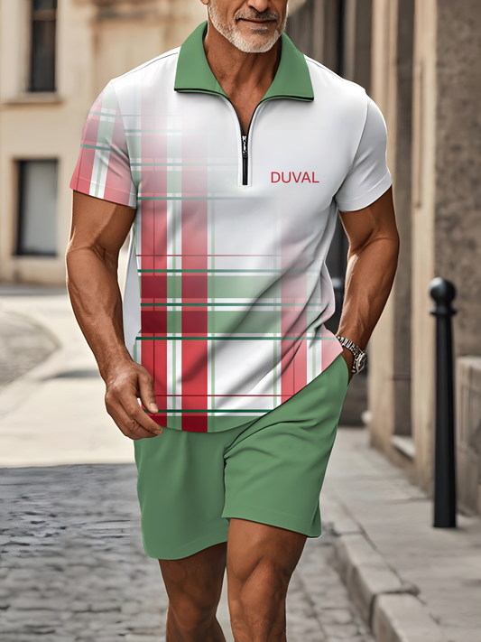 Polo Short Sleeve Zipper Two-Piece Set