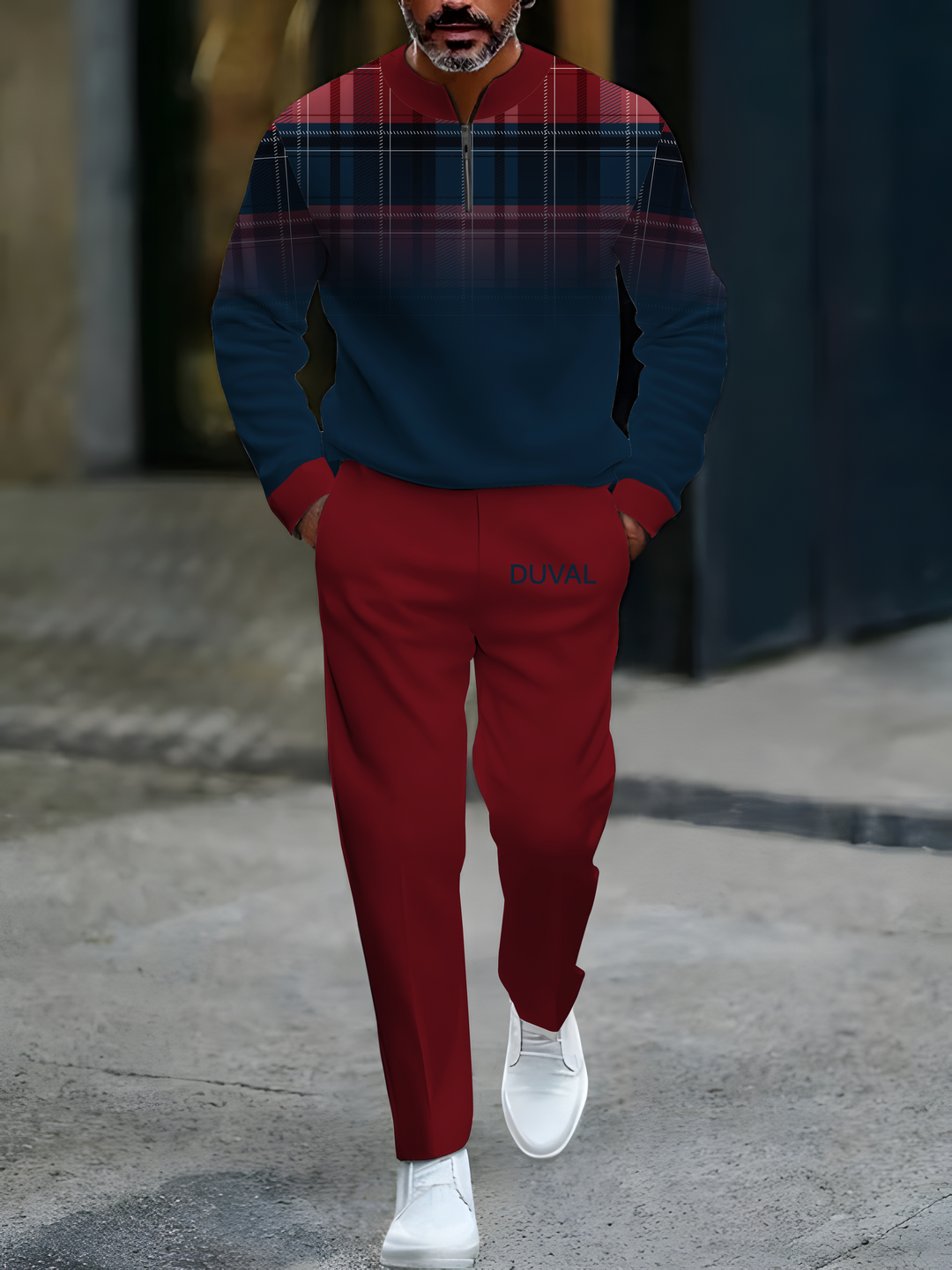 Zipper Long Sleeve Long Pants Two-Piece Set - DUVAL