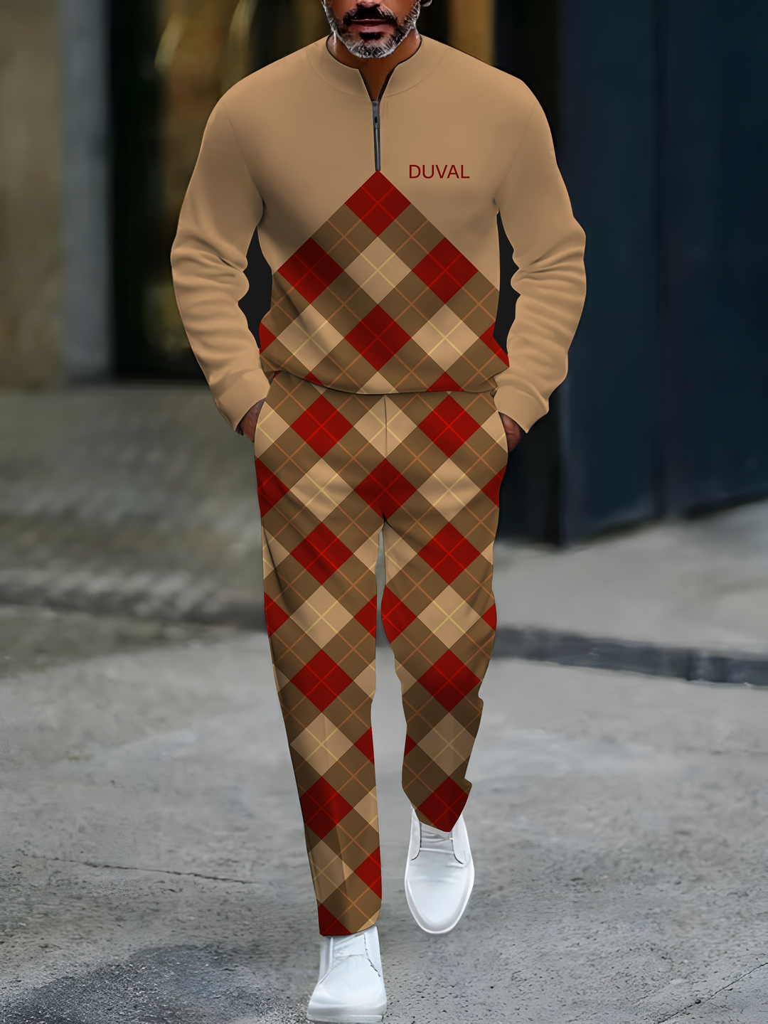 Zipper Long Sleeve Long Pants Two-Piece Set - DUVAL