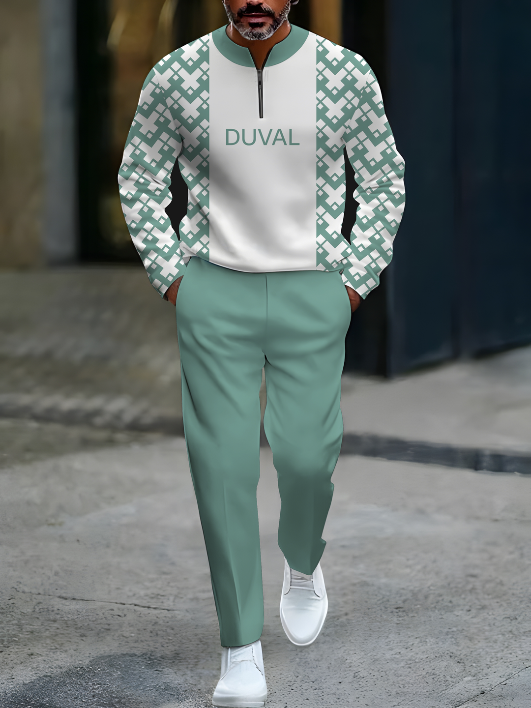Zipper Long Sleeve Long Pants Two-Piece Set - DUVAL