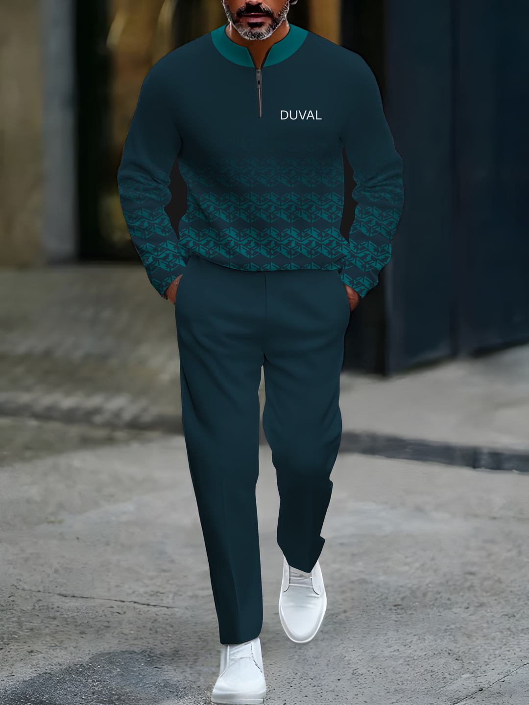 Zipper Long Sleeve Long Pants Two-Piece Set - DUVAL