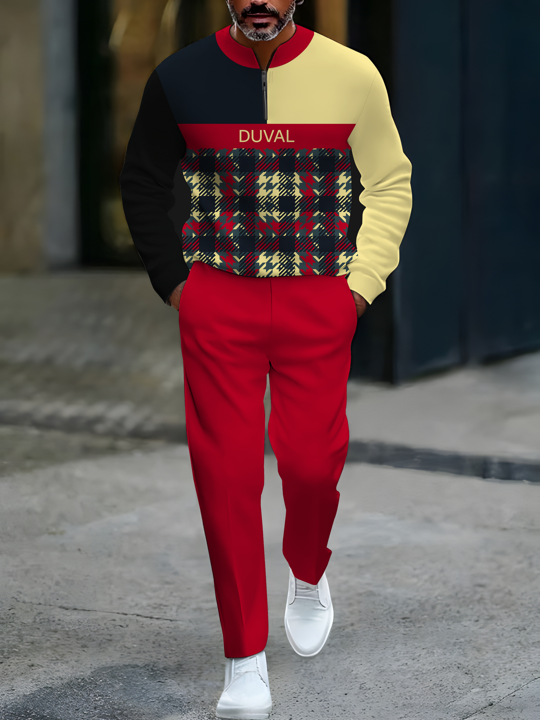 Zipper Long Sleeve Long Pants Two-Piece Set - DUVAL
