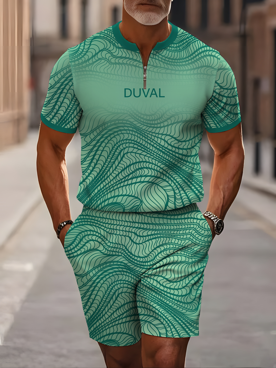 Short Sleeve Zipper Two-piece Set - DUVAL