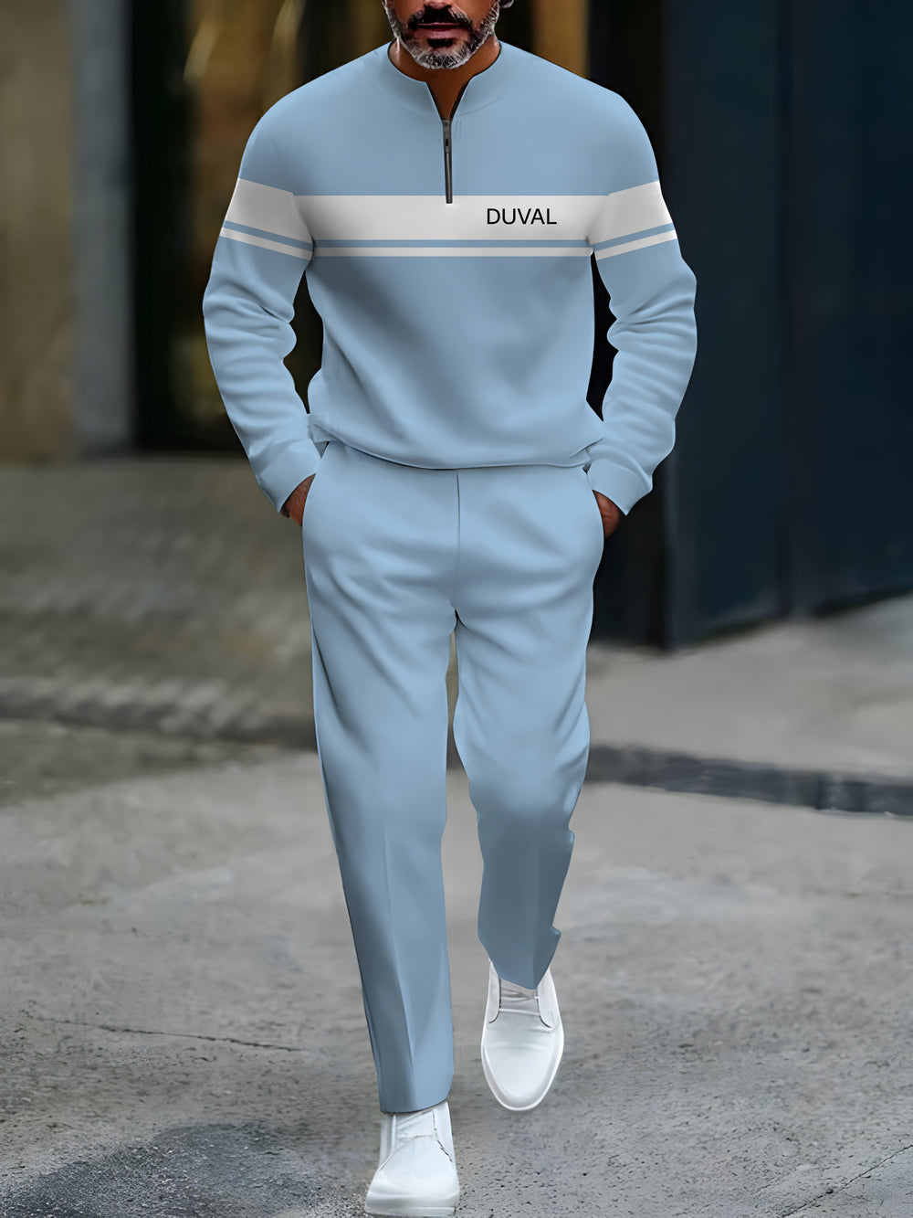 Zipper Long Sleeve Long Pants Two-Piece Set - DUVAL