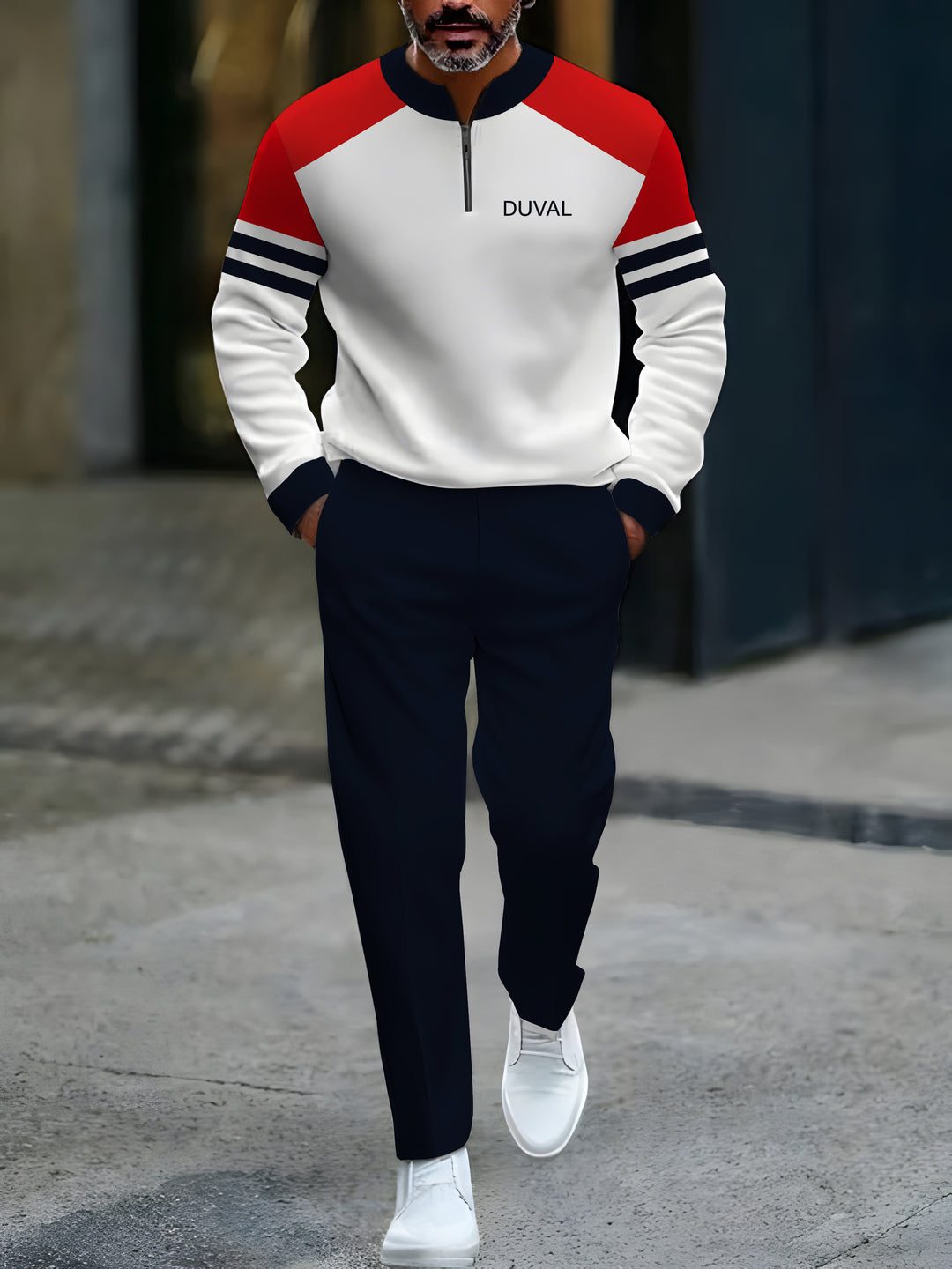 Zipper Long Sleeve Long Pants Two-Piece Set - DUVAL