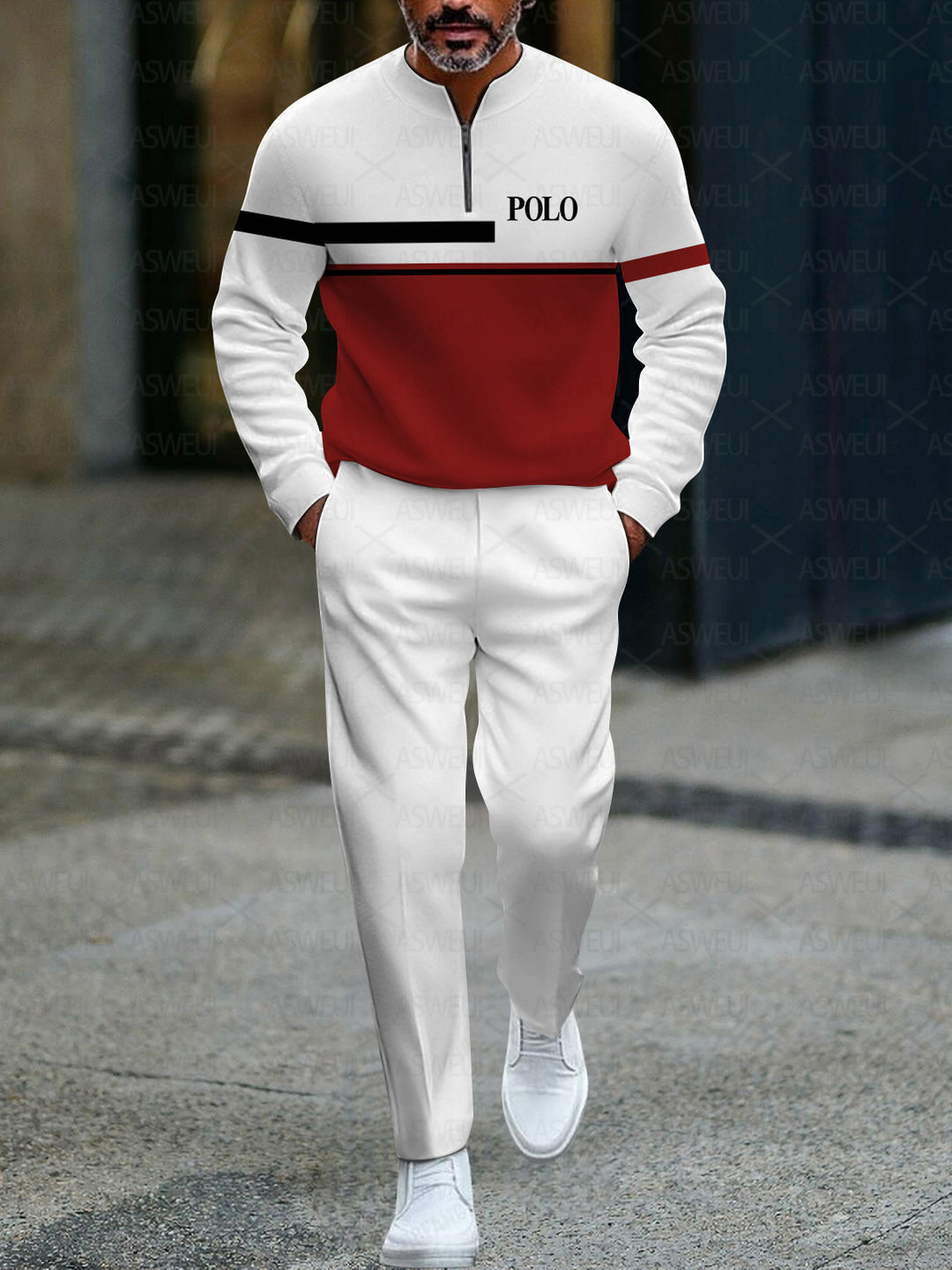 Zipper Long Sleeve Long Pants Two-Piece Set - DUVAL