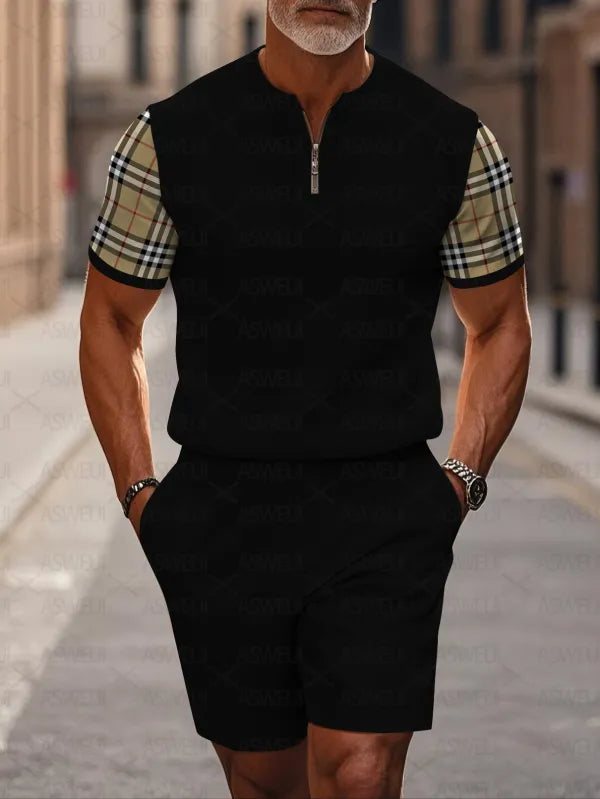 Short Sleeve Zipper Two-piece Set - DUVAL