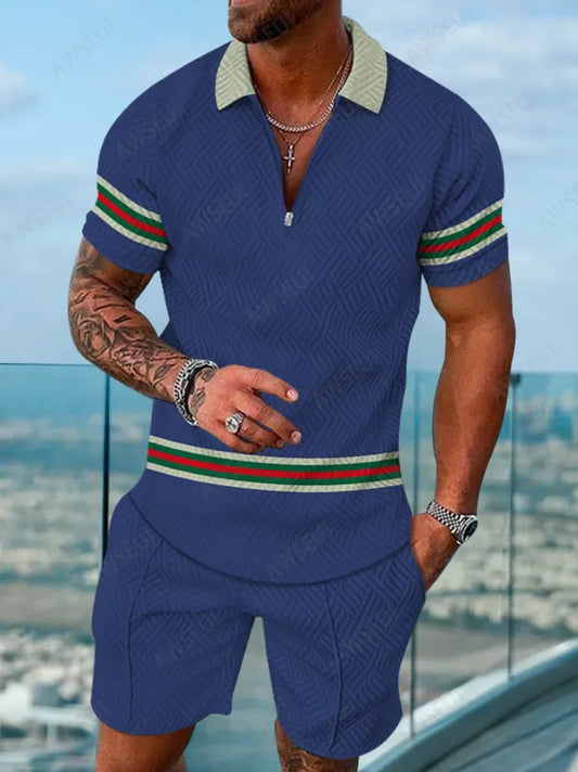 Polo Short Sleeve Zipper Two-Piece Set